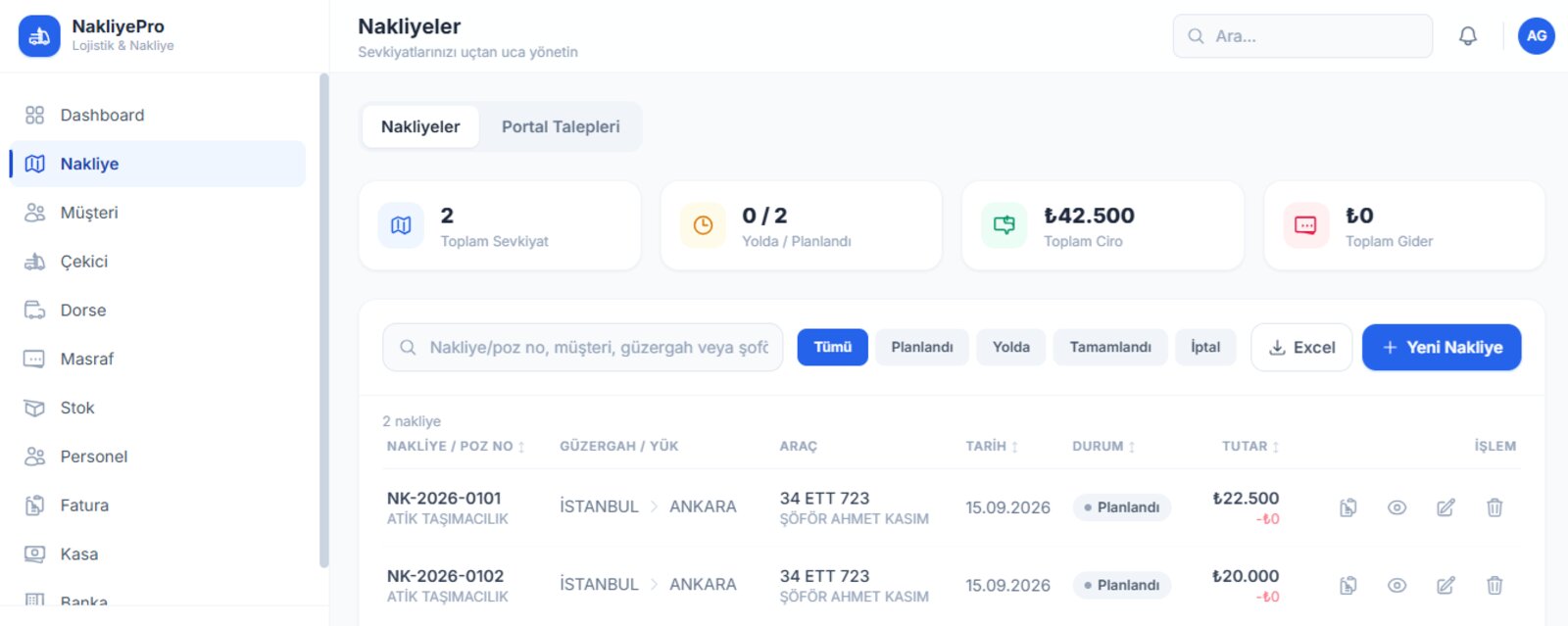 Nakliye ve Sevkiyat Yönetimi - NakliyePro ekran görüntüsü